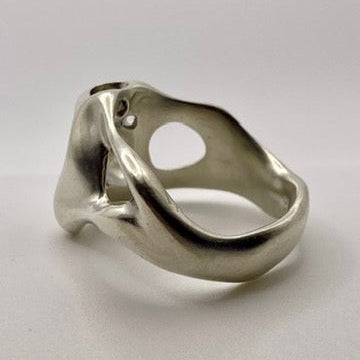Silver organic ring on a light gray background